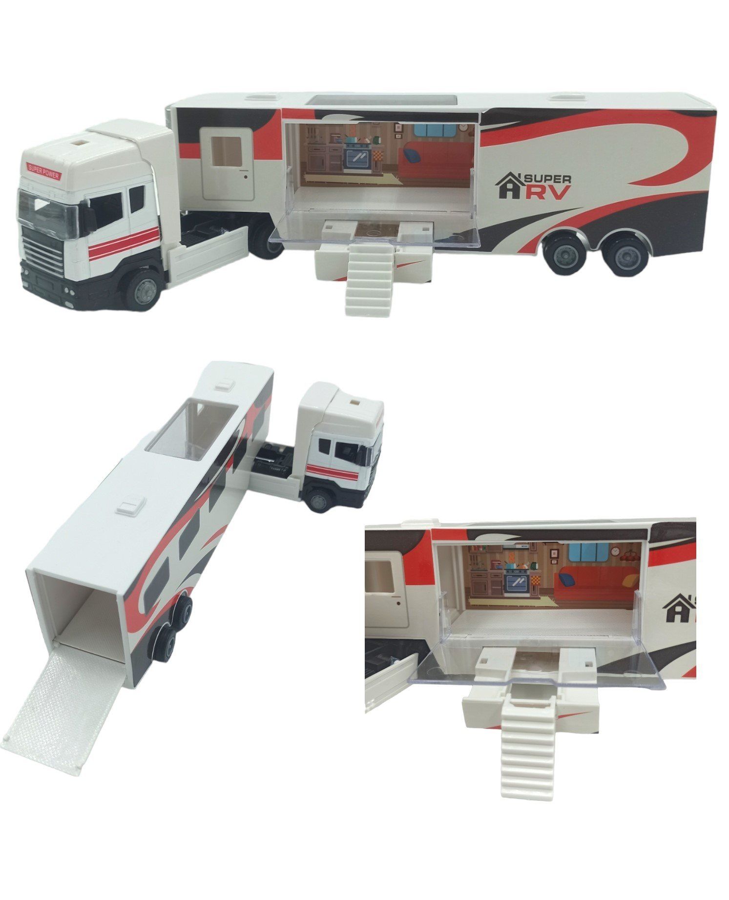Oyuncak Metal Tır Karavanlı Beyaz Tır Karavan 32cm.
