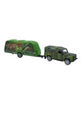 Oyuncak Metal Jeepli Dinozor Temalı Çek Bırak Özellikli Oyuncak Karavan 30cm.
