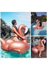 Dev Şişme Flamingo Altın Renkli 192x180cm. ile Yazın Yıldızı Siz Olun!