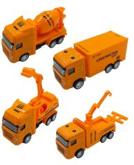 Metal İş Makinaları Oyuncak Ekskavatör, Beton Mikseri, Tır, Çekici 4'lü Set