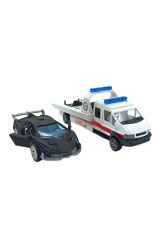 Metal Çekici ve Metal Lamborghini Seti Çek Bırak Özellikli Metal Lamborghini ve Çekici Seti