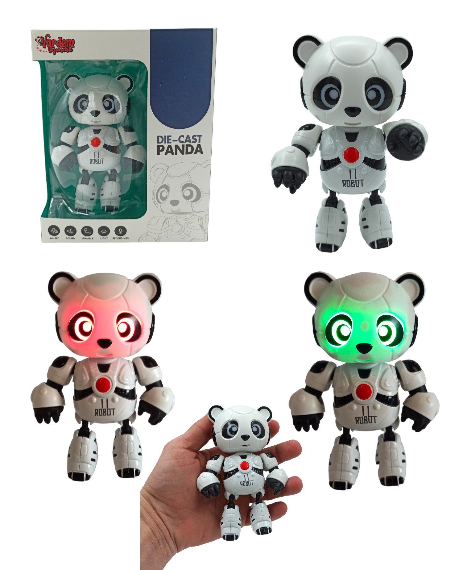 Metal Şarjlı Panda Sesli, Işıklı, Söylediğini Tekrar Eden Sevimli Panda 13cm.