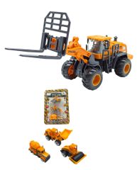 Oyuncak İş Makinaları Seti 1 Büyük Forklift 3 Mini Metal İş Makinaları