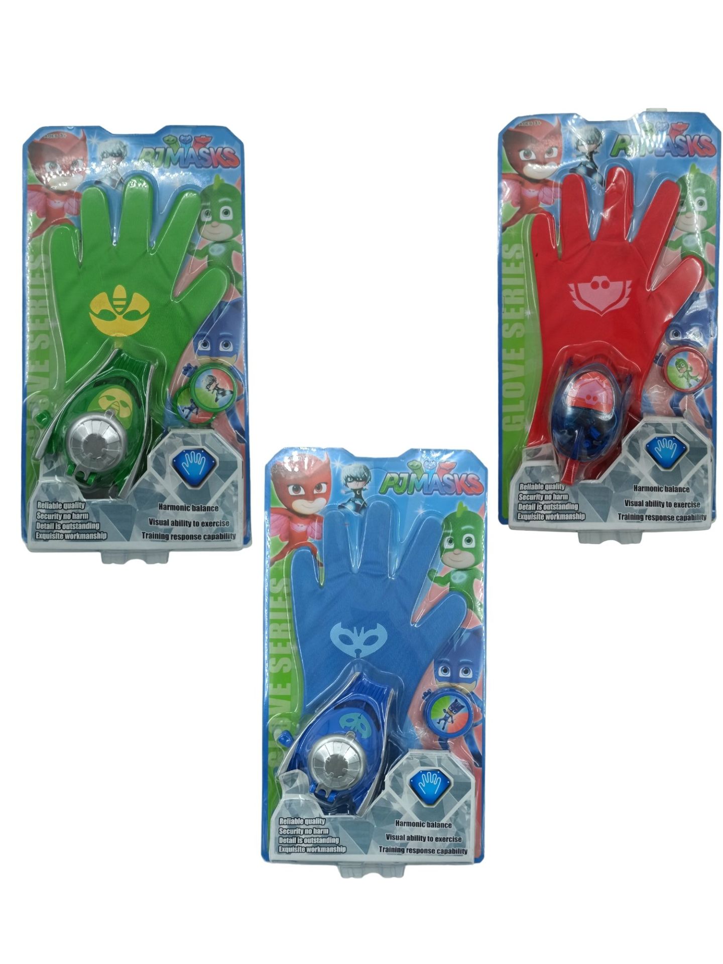 Pijamaskeliler Eldiveni 3'lü Set Catboy, Gekko, Baykuş Kız Taso Atan Eldivenleri
