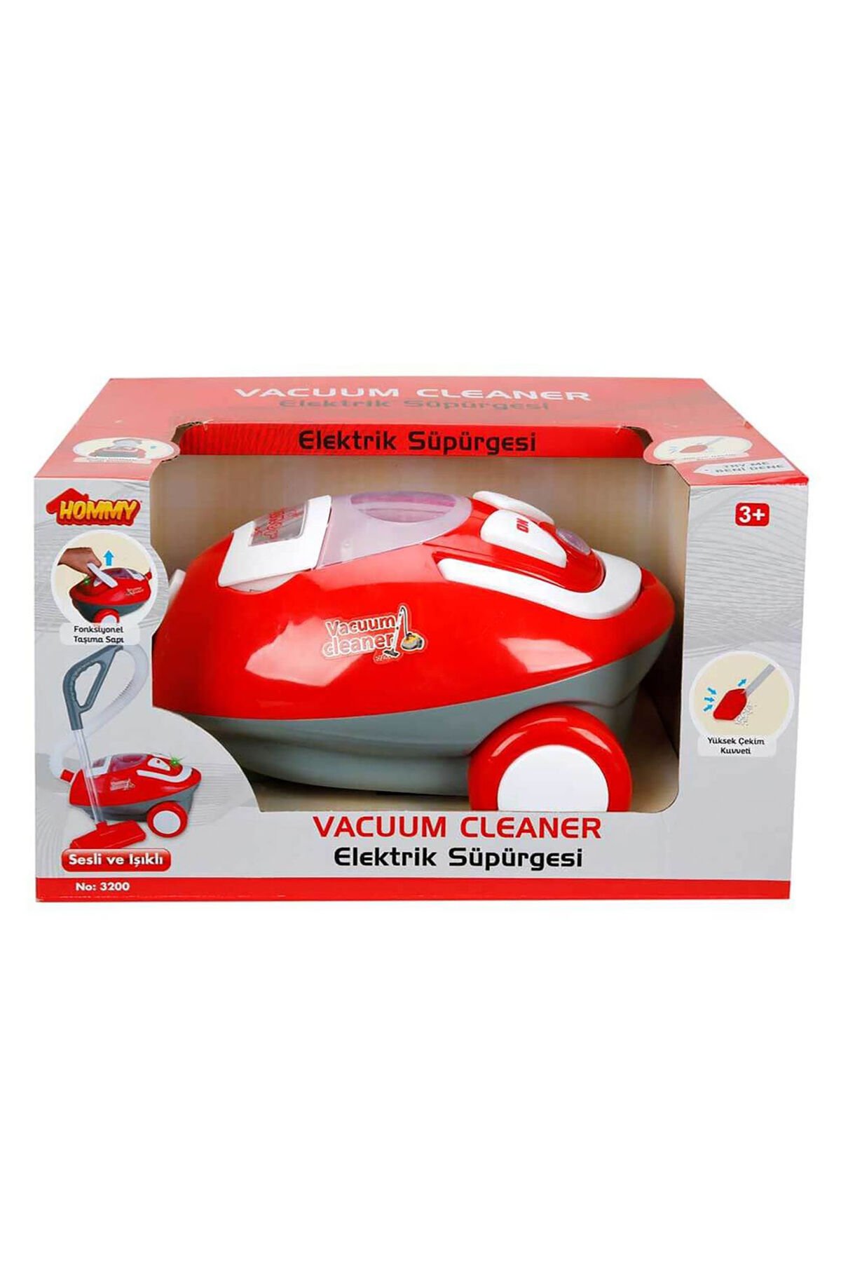 Kırmızı Renkli Sesli ve Işıklı Oyuncak Elektrik Süpürgesi ile Eğlenceli Temizlik!