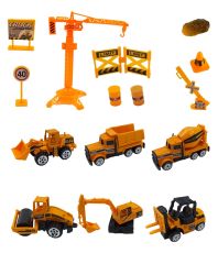 Metal İş Makinaları Seti 6 Araçlı ve Aksesuarlı Oyuncak Metal İş Makinaları Seti 20Prç
