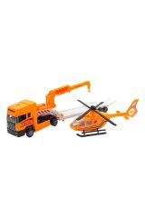 Metal Taşıyıcılı Vinçli Tır ve Helikopter Seti - 35cm