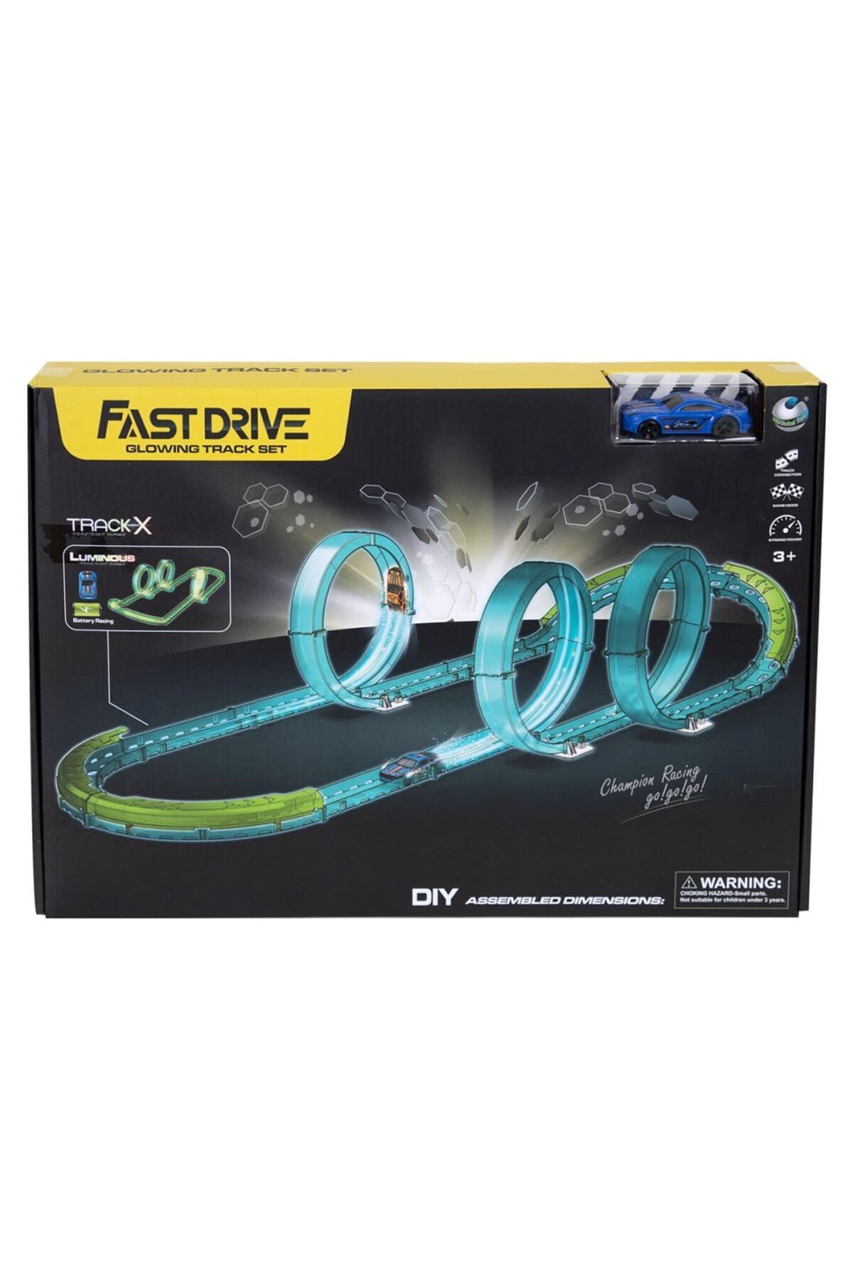Fast Drive Yarış Seti - Karanlıkta Parlayan Arabalı ve Parkur Pistli