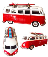 Metal Oyuncak Vosvos Minibüs Işıklı Sesli Çek Bırak Renkli Nostaljik Surf Minibüsü 14cm.Kırmızı