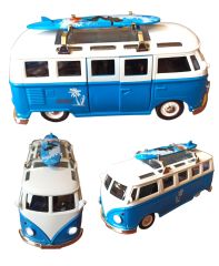 Metal Oyuncak Vosvos Minibüs Işıklı Sesli Çek Bırak Canlı Renkli Nostaljik Surf Minibüsü 14cm. Mavi