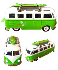 Metal Oyuncak Vosvos Minibüs Işıklı Sesli Çek Bırak Canlı Renkli Nostaljik Surf Minibüsü 14cm. Yeşil