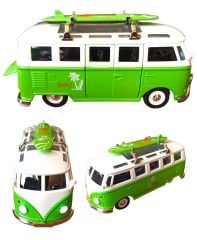Metal Oyuncak Vosvos Minibüs Işıklı Sesli Çek Bırak Canlı Renkli Nostaljik Surf Minibüsü 14cm. Yeşil