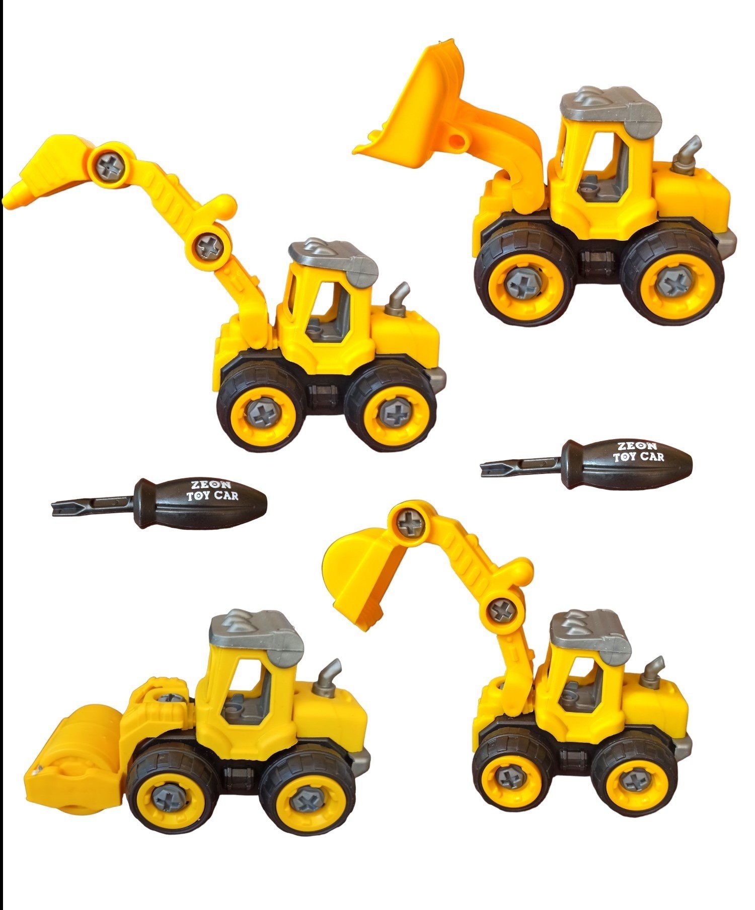 Oyuncak Sök Tak İş Makinaları 4lü Set Dozer, Kepçe, Silindir, Yol Delici