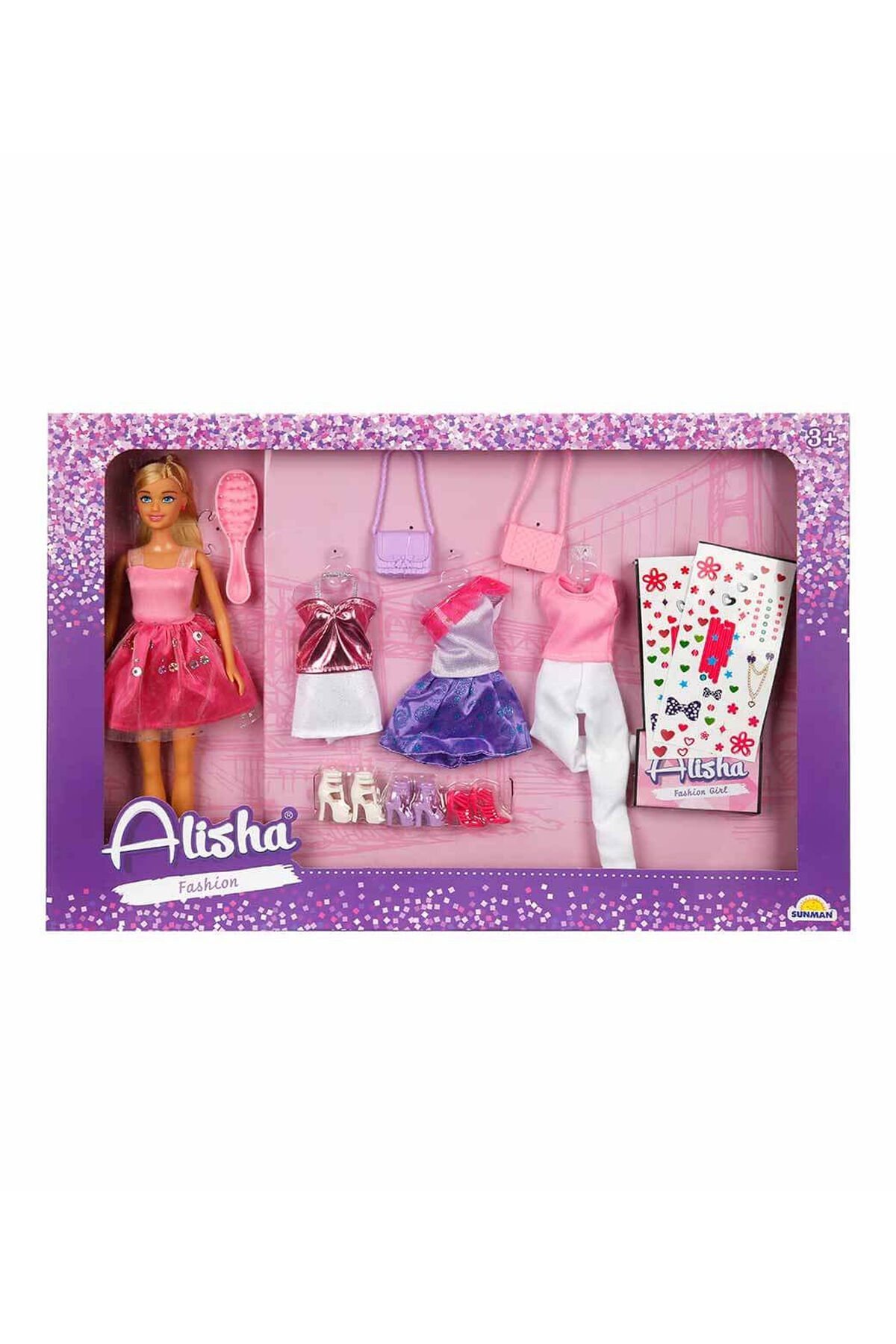 Alisha Fashion Yedek Kıyafetli & Stickerlı Moda Oyunu, 29 cm Moda Bebek Seti