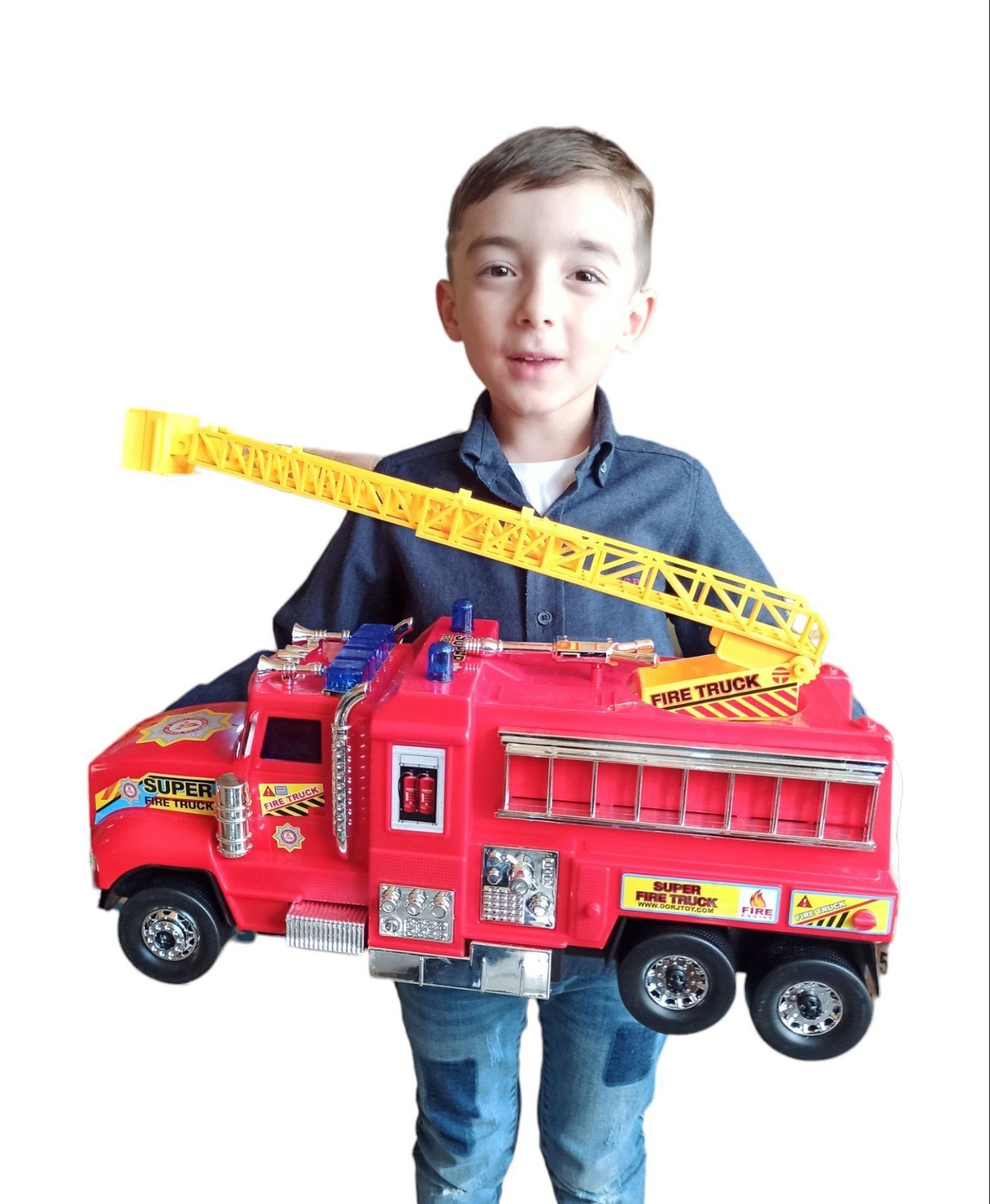 Oyuncak İtfaiye Kamyonu Merdivenli İtfaiye Aracı Büyük Boy İçi Dolu 53x26cm. İthal
