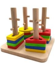 Küçük Eller Büyük Keşifler! 17 Parçalı Ahşap Geçmeli Geometrik BulTak 13x13x11cm.