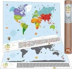 Scratch Map Kazınabilir Dünya Haritası 2’li Klasik Ve Kids Versiyon Büyük Boy Dünya Haritaları