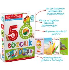 Türkçe - İngilizce 50 Sözcük Bebek Eğitim Kelime Sözcük Kartı