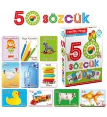 Türkçe - İngilizce 50 Sözcük Bebek Eğitim Kelime Sözcük Kartı