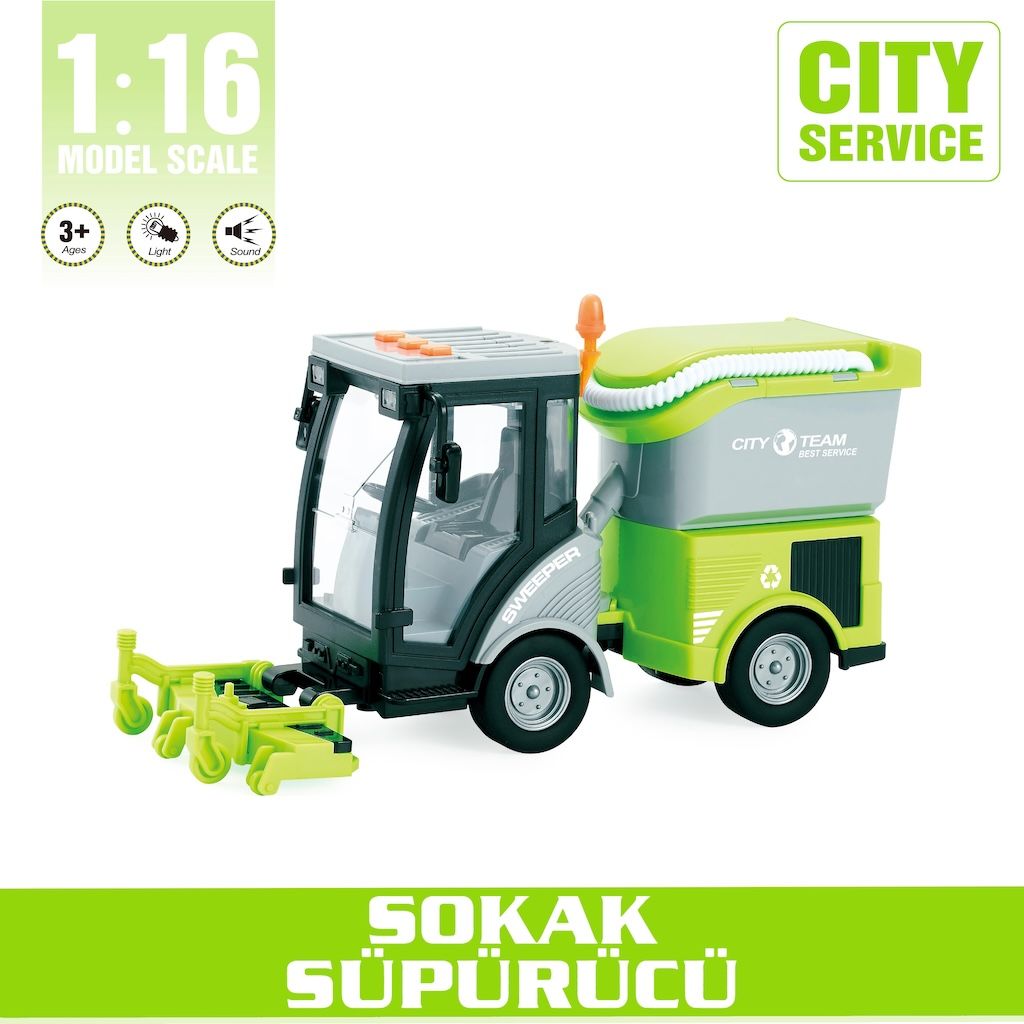 1:16 Sürtmeli Sesli Işıklı Sokak Süpürücü Oyuncak Araba