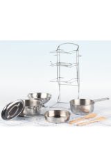 Oyuncak Çelik Tencere Tava Seti Raflı 8 Parça: Minik Şeflerin Rüyası!