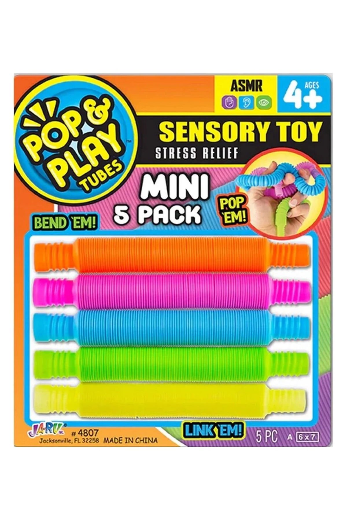 Pop Play Tubes Duyusal Stres Oyuncağı Mini 5li Akordiyon Borular: Bükün, Uzatın, Sesini Dinleyin! Eğlence ve Rahatlama Bir Arada!